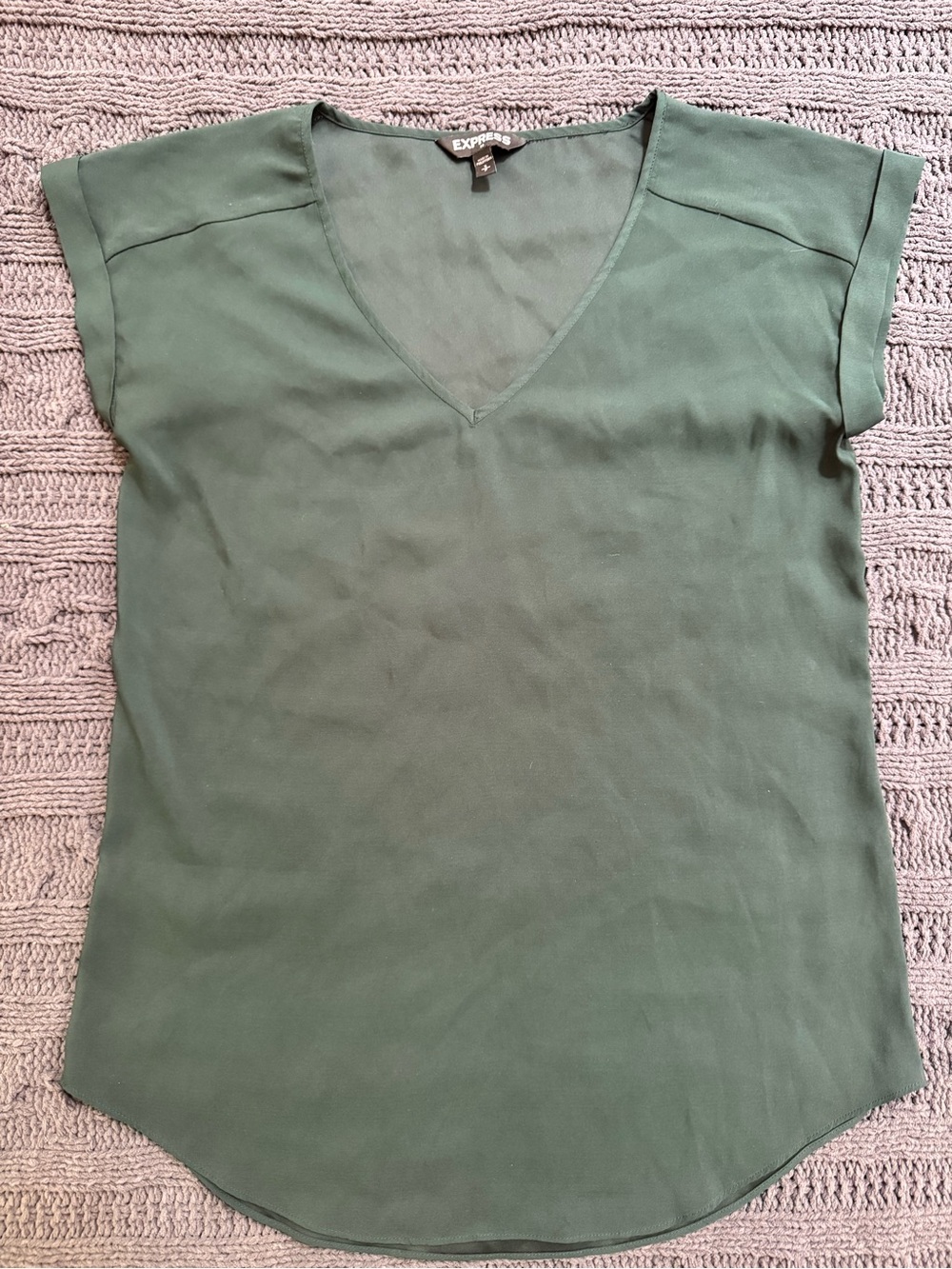 Express Forest Green V-Neck Short Sleeve Blouse (Women, Small)